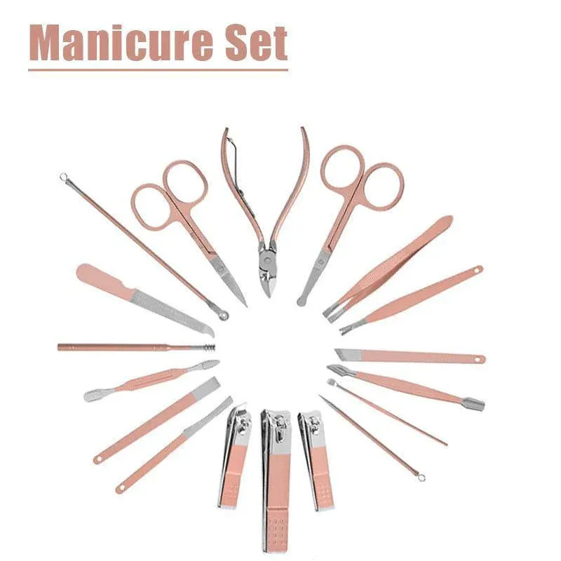 18 Piece Rose Gold Stainless Steel Manicure Pedicure Set With Travel Case view 10