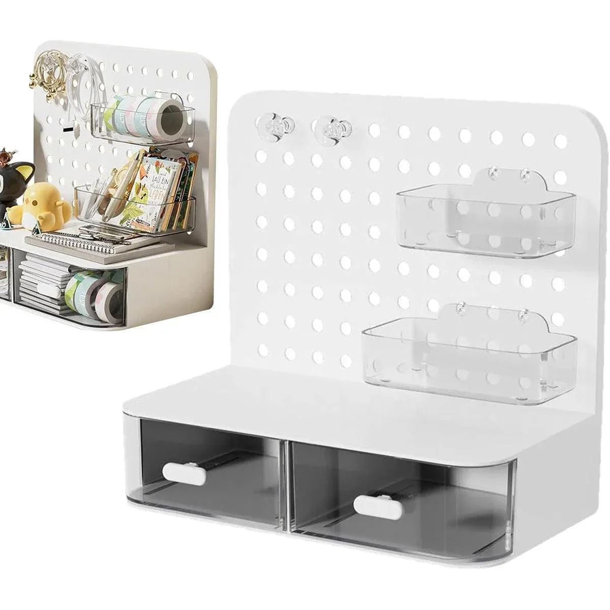 Desktop Storage Box Drawer Organizer Hole Plate Shelf Sub Storage Solution view 12
