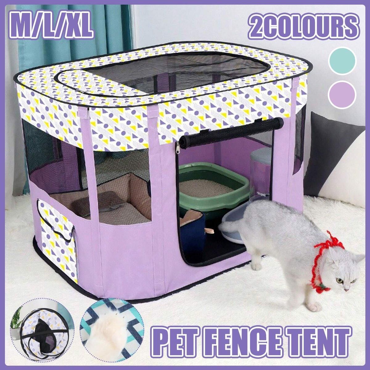 Foldable Cat Dog Kennel Pet Delivery Cage Portable Pet Fence Tent - Purple-L view 2