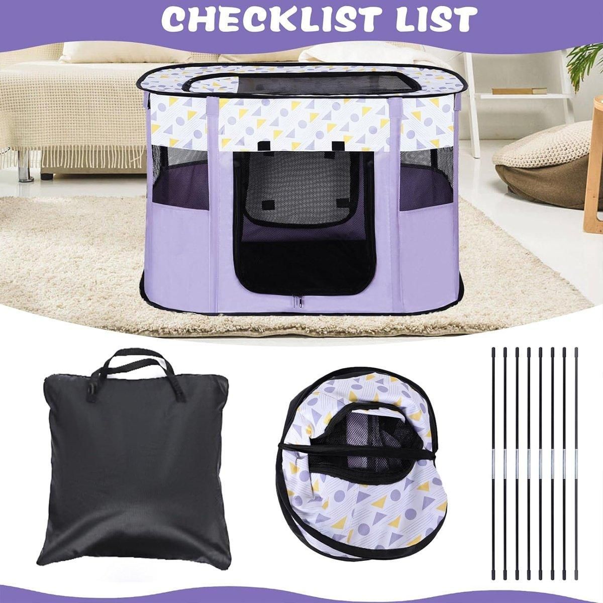 Foldable Cat Dog Kennel Pet Delivery Cage Portable Pet Fence Tent - Purple-L view 10