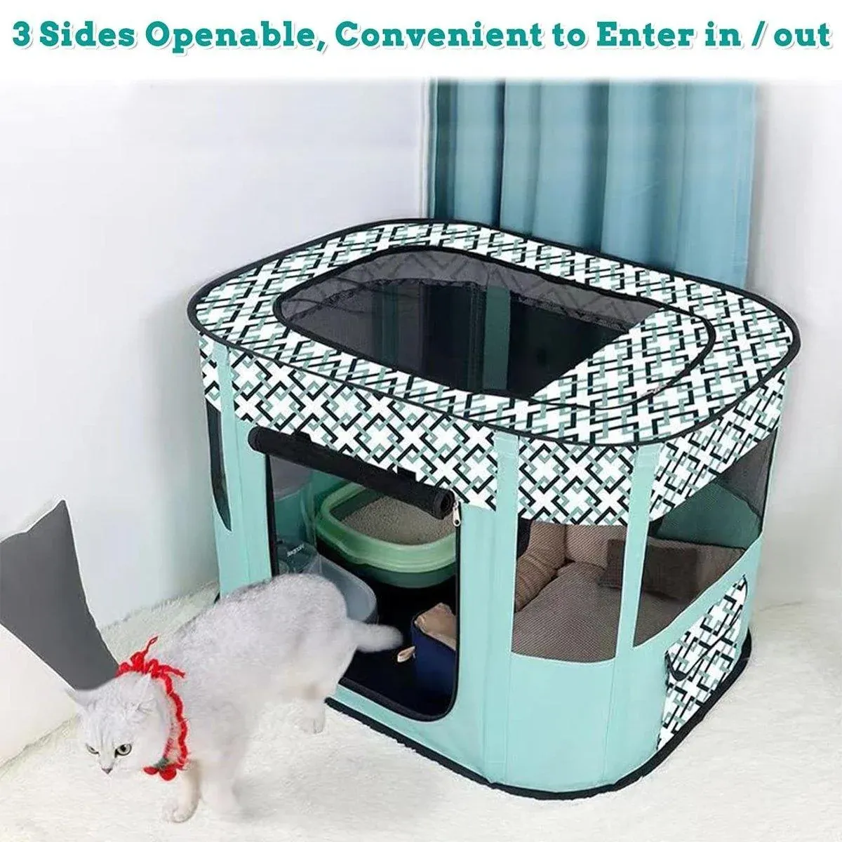 Foldable Cat Dog Kennel Pet Delivery Cage Portable Pet Fence Tent - Purple-L view 11