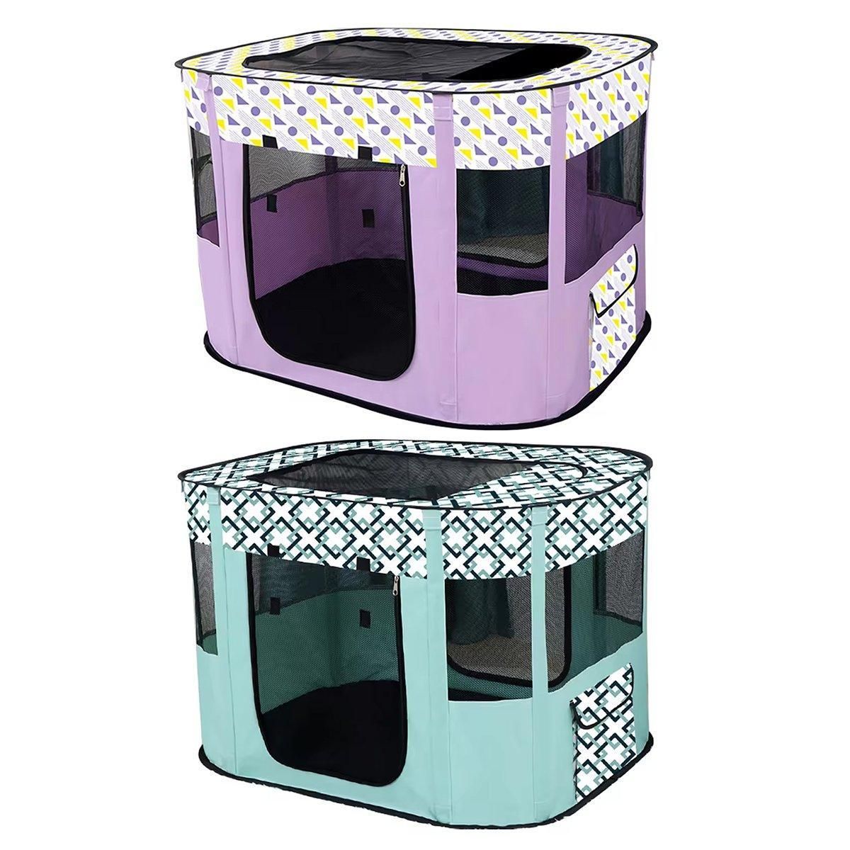 Foldable Cat Dog Kennel Pet Delivery Cage Portable Pet Fence Tent - Purple-M view 3