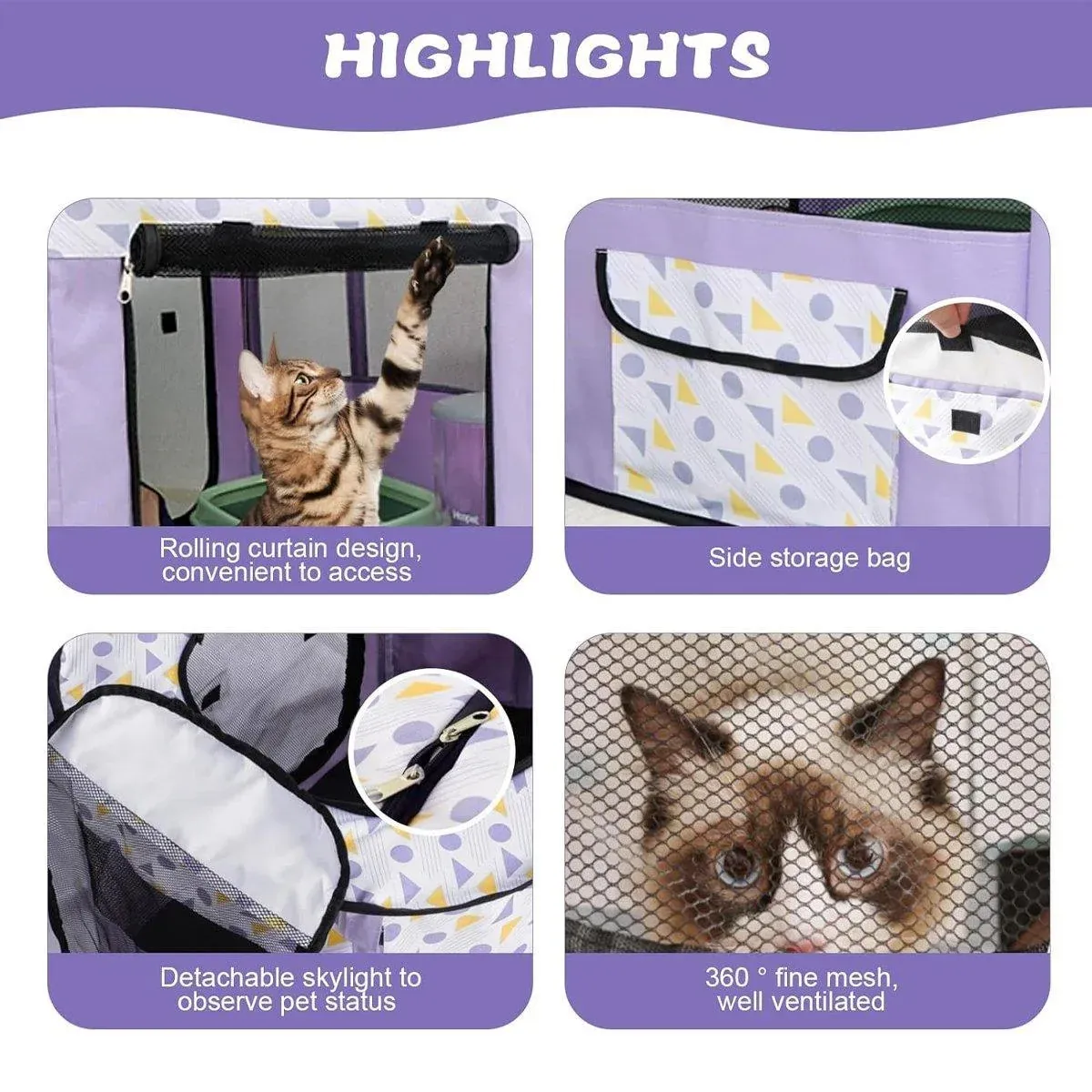 Foldable Cat Dog Kennel Pet Delivery Cage Portable Pet Fence Tent - Purple-M view 6
