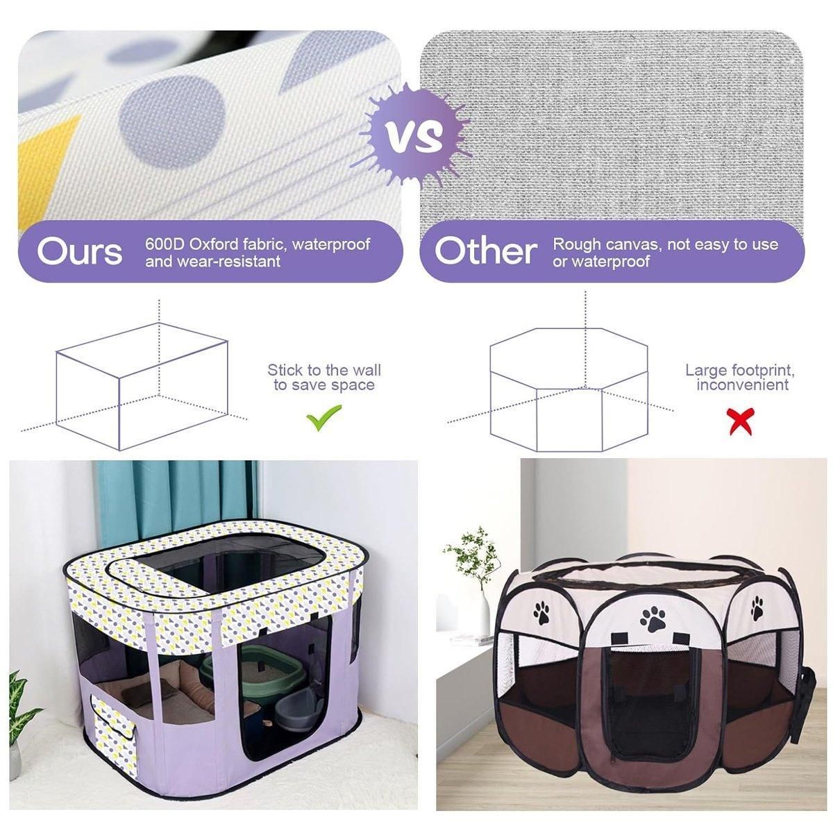 Foldable Cat Dog Kennel Pet Delivery Cage Portable Pet Fence Tent - Purple-M view 9