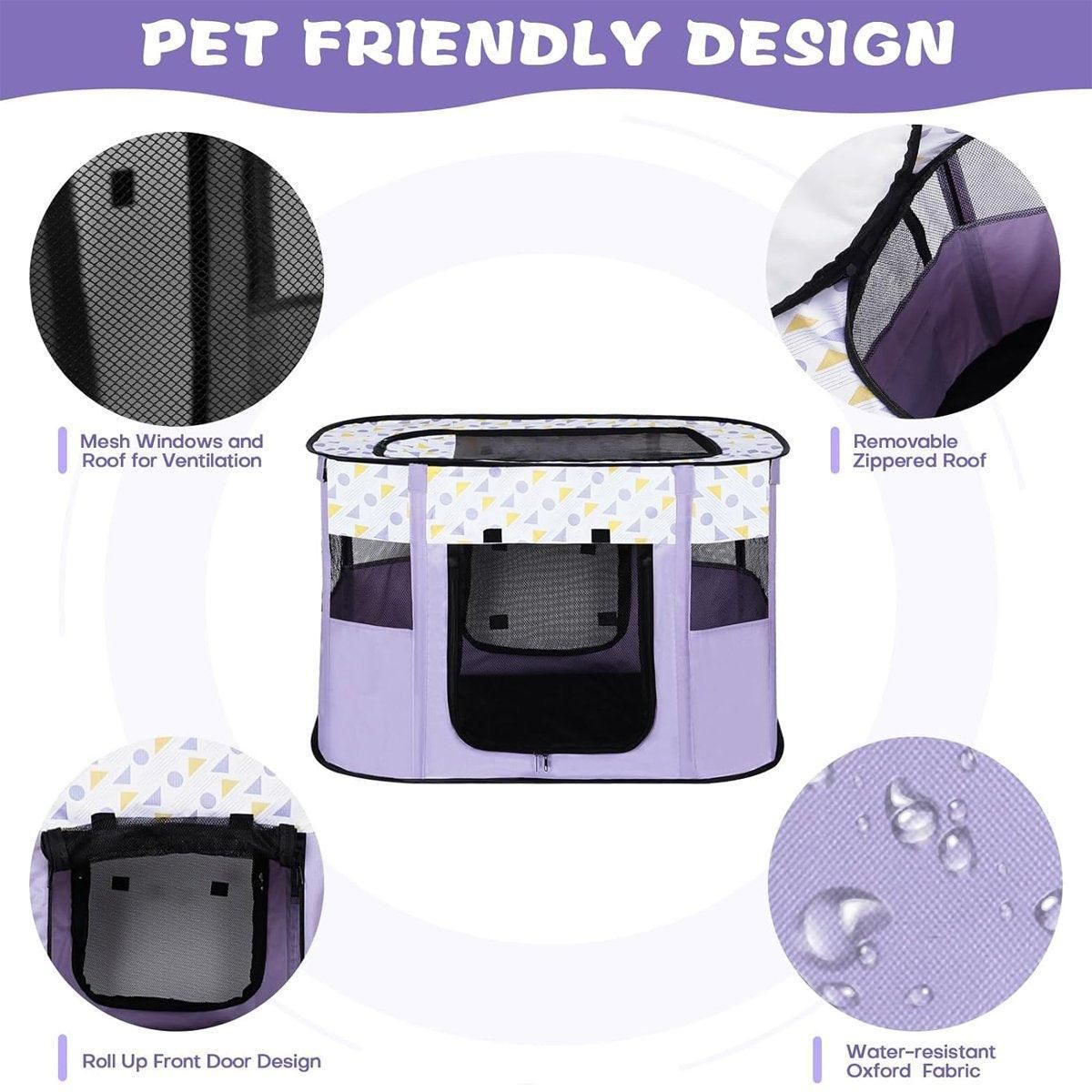 Foldable Cat Dog Kennel Pet Delivery Cage Portable Pet Fence Tent - Purple-M view 13