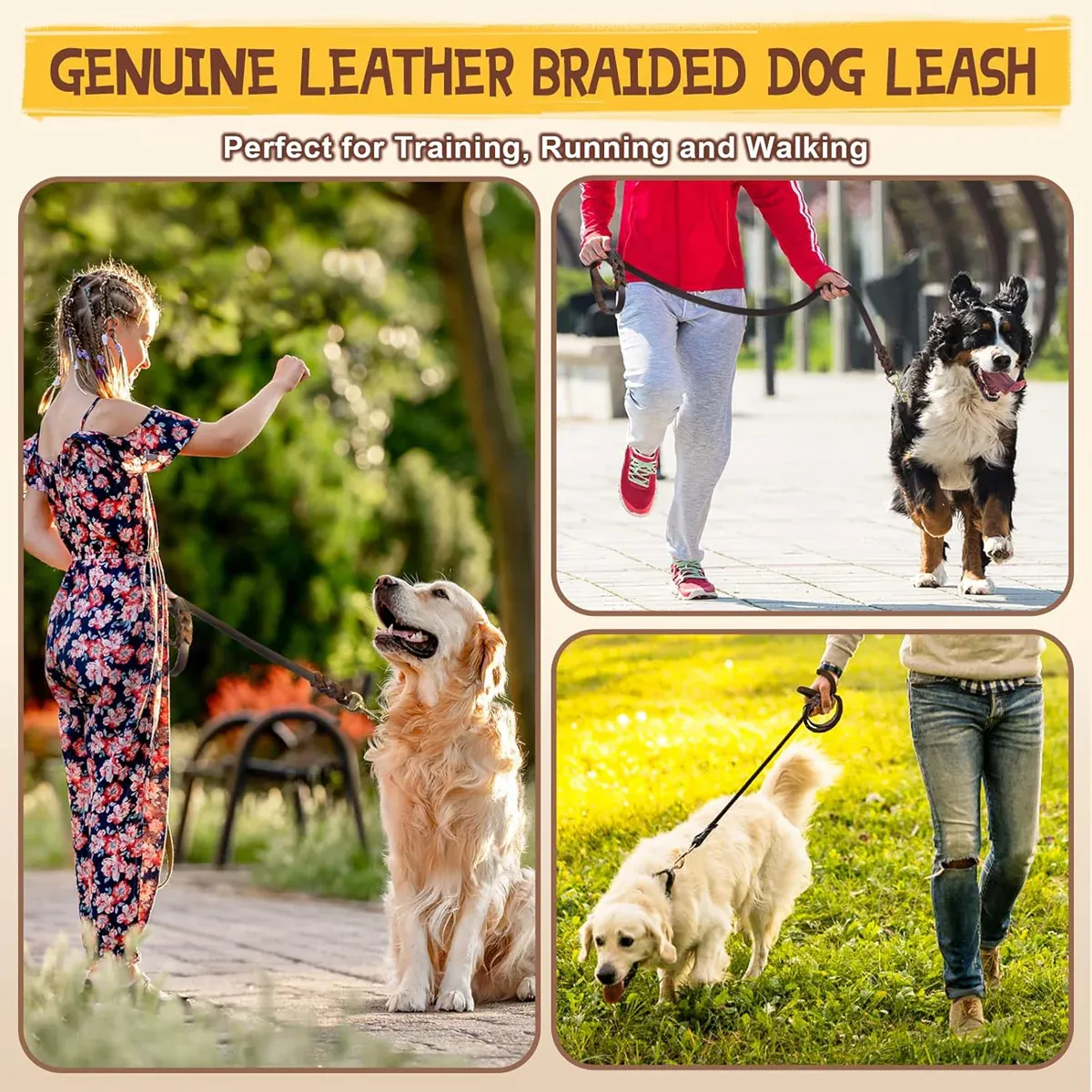 Dog Leash Cowhide Lead Heavy Duty Leather M Size Brown For Walking Training view 8