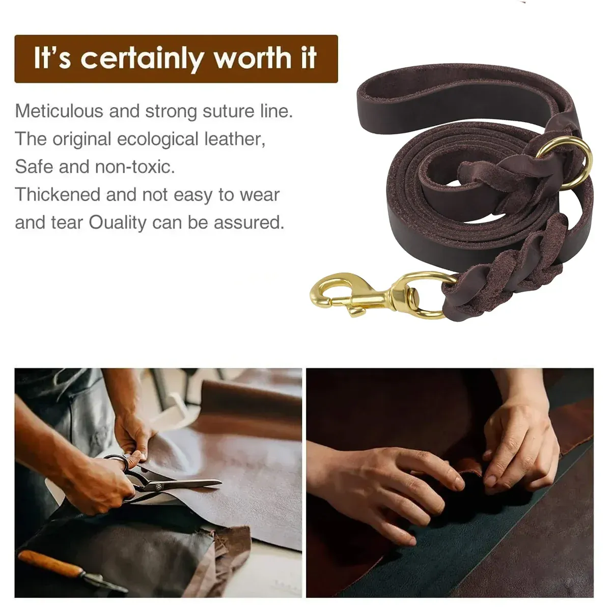 Dog Leash Cowhide Lead Heavy Duty Leather M Size Brown For Walking Training view 9