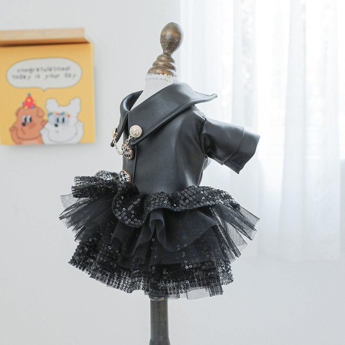 Autumn Winter Pet Dog Cat Dress Faux Leather Sequin Skirt Outfit for Small view 6