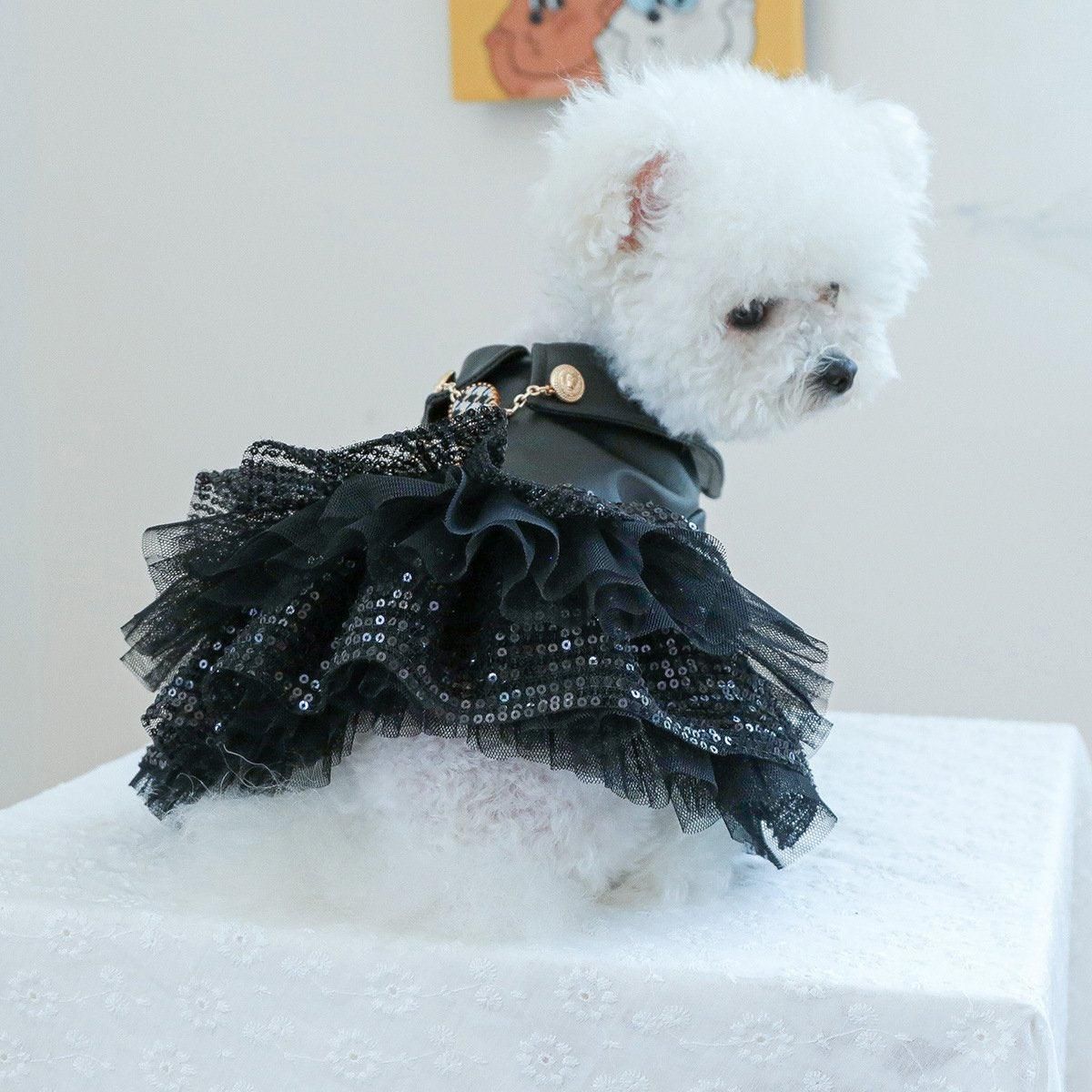 Autumn Winter Pet Dog Cat Dress Faux Leather Sequin Skirt Outfit for Small view 11