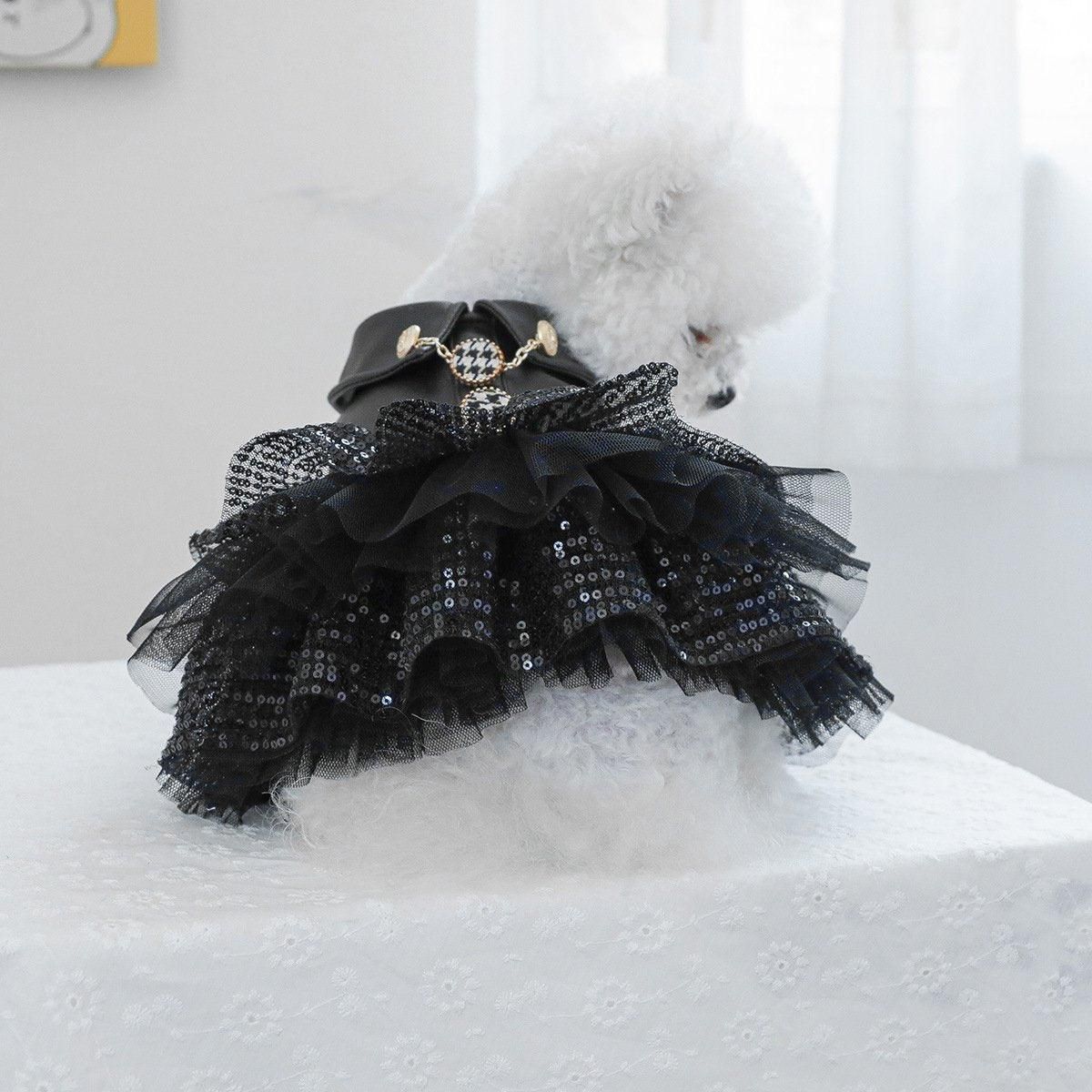 Autumn Winter Pet Dog Cat Dress Faux Leather Sequin Skirt Outfit for Small view 12