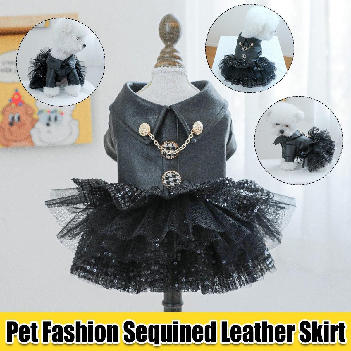 Autumn Winter Pet Dog Cat Dress Faux Leather Sequin Skirt Outfit for Small view 13