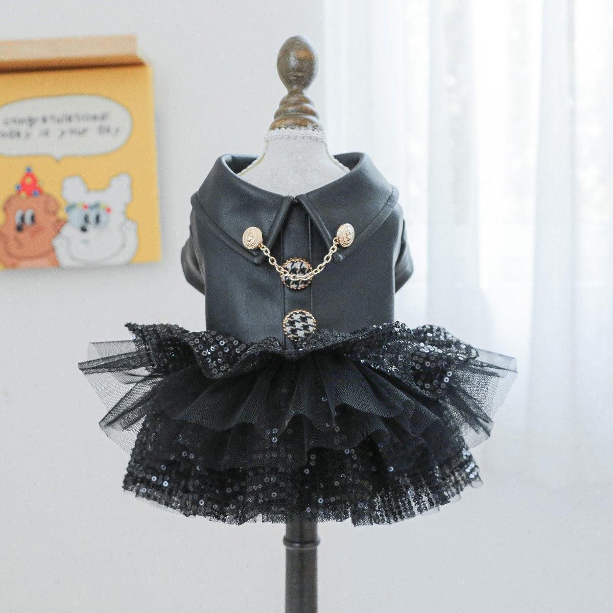 Autumn Winter Pet Dog Cat Dress Faux Leather Sequin Skirt Outfit for Small view 9