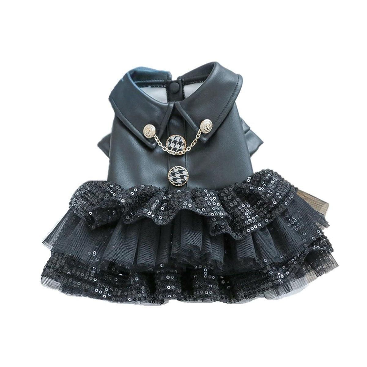 Autumn Winter Pet Dog Cat Dress Faux Leather Sequin Skirt Outfit for Small — image 1
