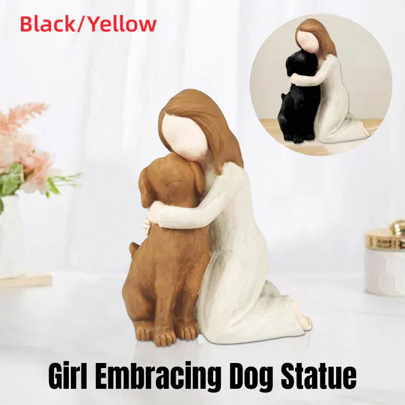 Girl Hugging Dog Ornament Decorative Figurine Resin Home Decoration Craft Gift view 2
