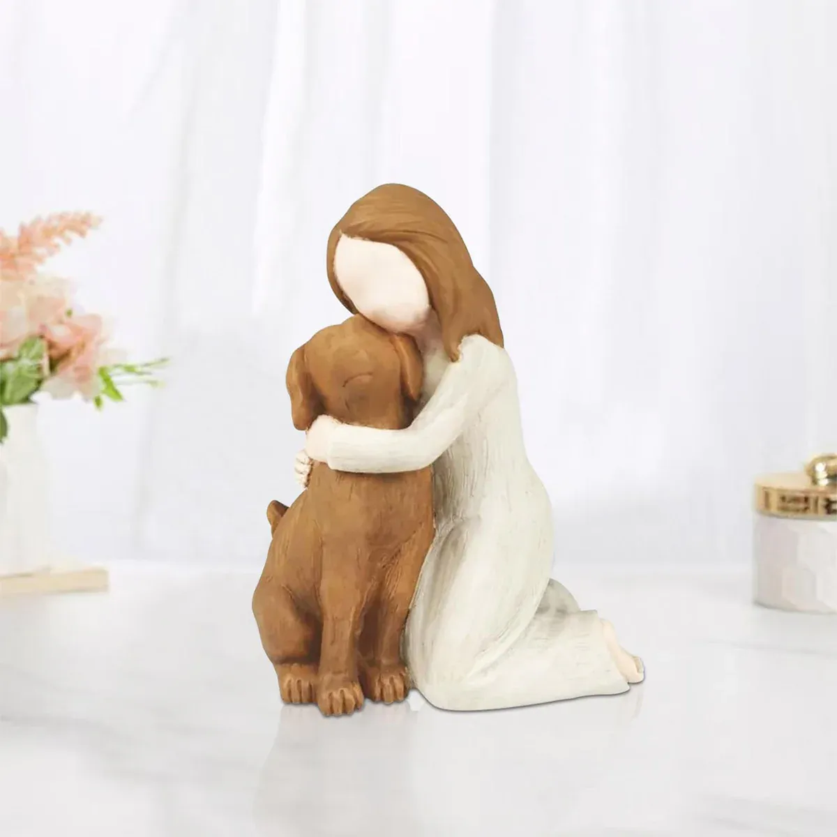 Girl Hugging Dog Ornament Decorative Figurine Resin Home Decoration Craft Gift view 8