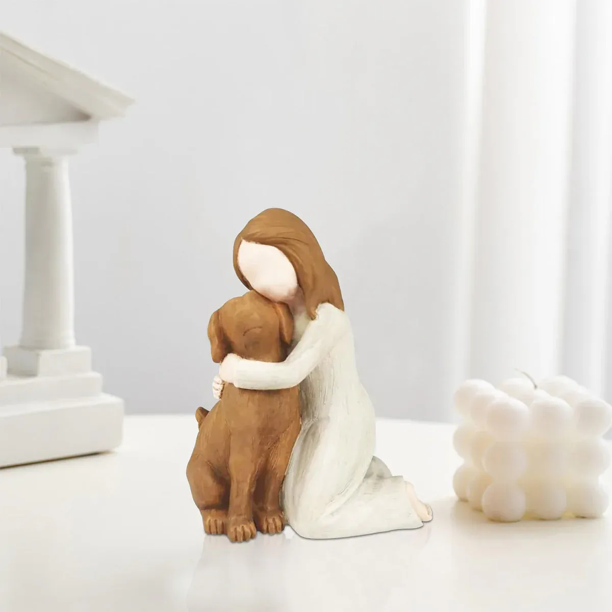 Girl Hugging Dog Ornament Decorative Figurine Resin Home Decoration Craft Gift view 10