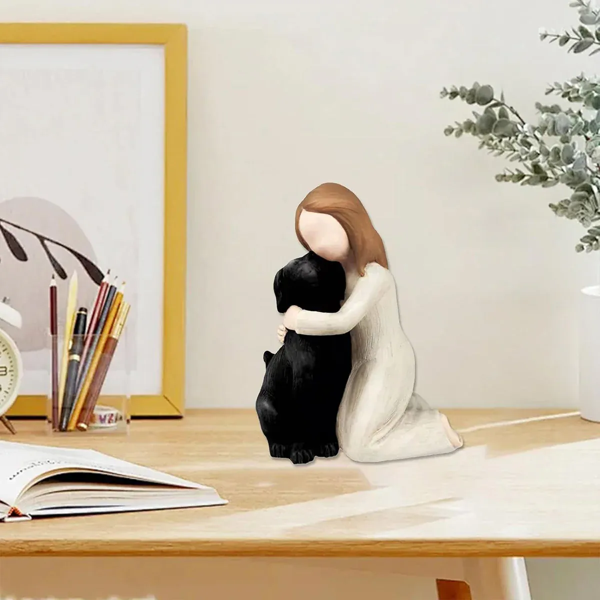Girl Hugging Dog Ornament Decorative Figurine Resin Home Decoration Craft Gift view 11