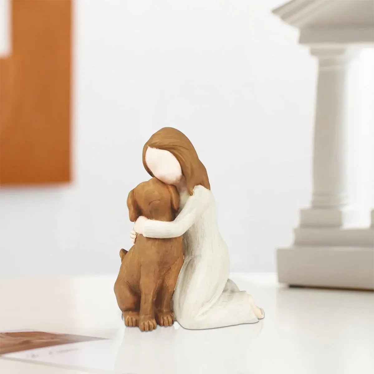 Girl Hugging Dog Ornament Decorative Figurine Resin Home Decoration Craft Gift view 13