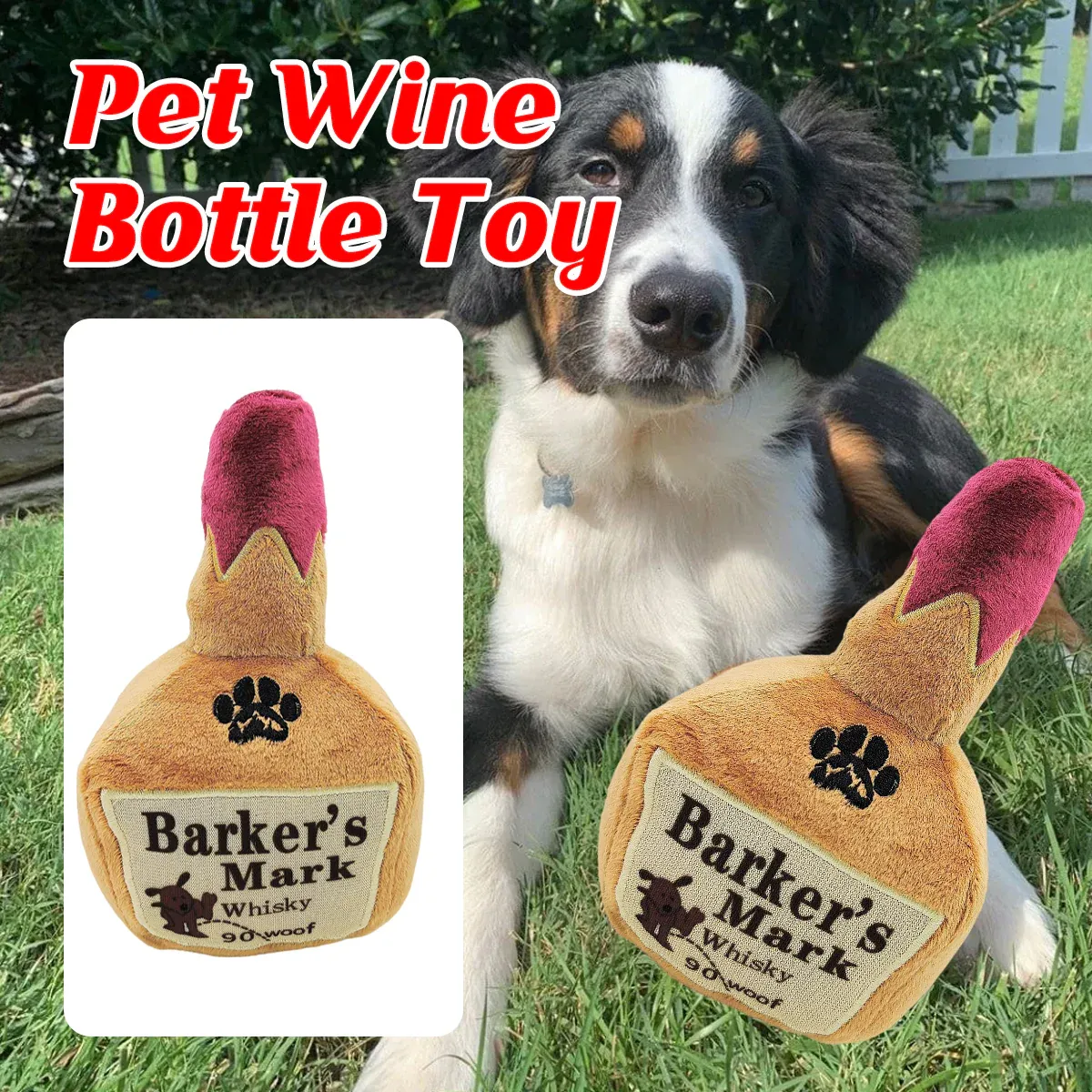 Dog Squeaky Toy Plush Wine Bottle Stuffed Chew Toy Sound Pet Play Supplies Use — image 1