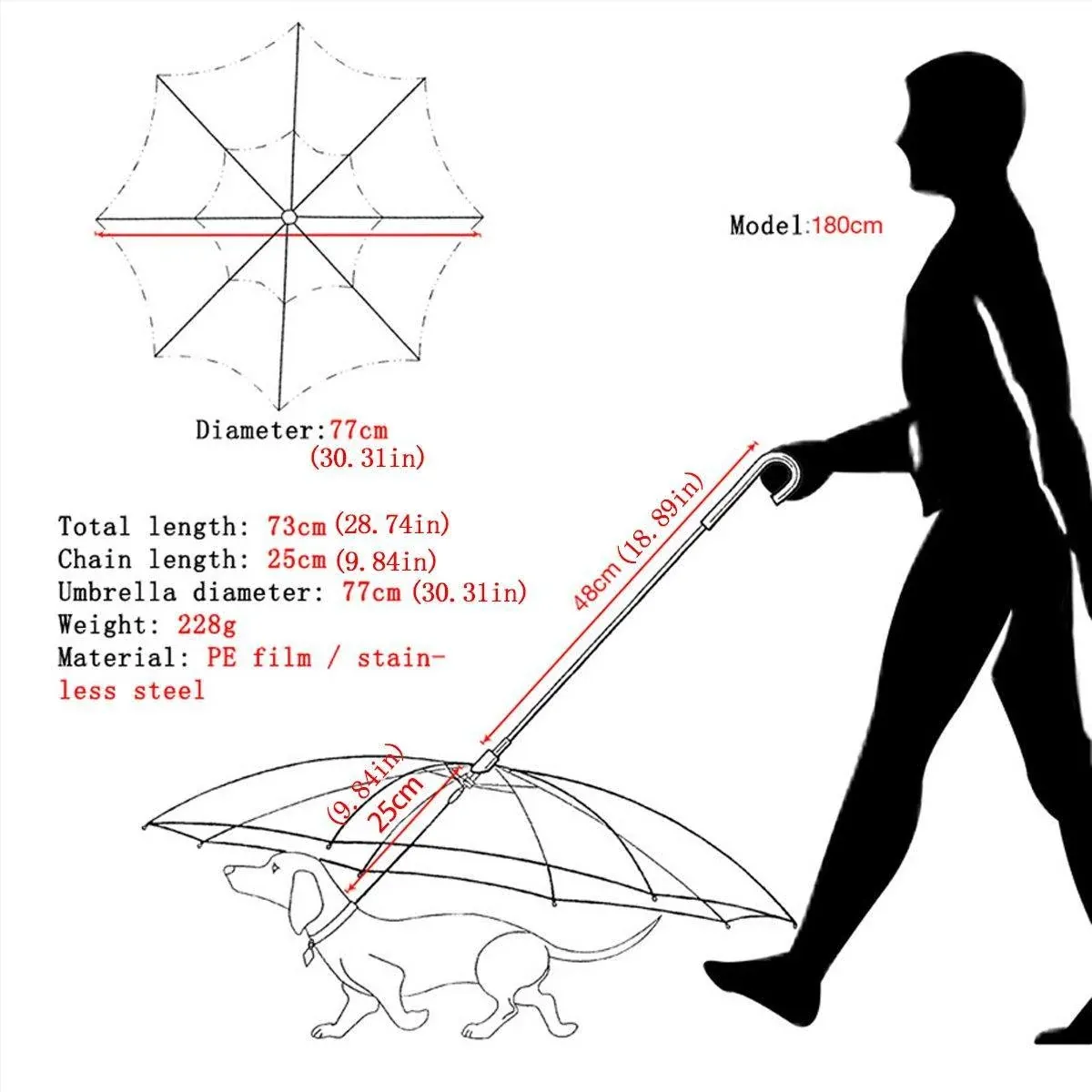 Pet Dog Transparent Umbrella 30 inch Diameter With Dog Leash For Rain Walking view 3