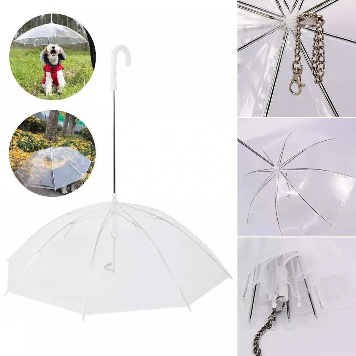 Pet Dog Transparent Umbrella 30 inch Diameter With Dog Leash For Rain Walking view 13