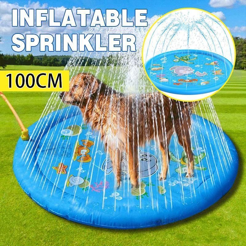 100cm Dog Splash Pad Inflatable Pet Sprinkler Mat PVC Water Play Toy for Outdoors — image 1