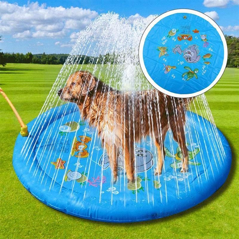 100cm Dog Splash Pad Inflatable Pet Sprinkler Mat PVC Water Play Toy for Outdoors view 9