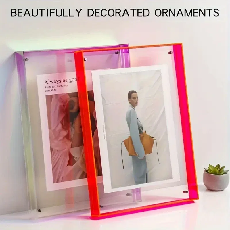 Acrylic Photo Frame Double-Sided Clear Display with Screw Mount – 16x21cm - Red view 5