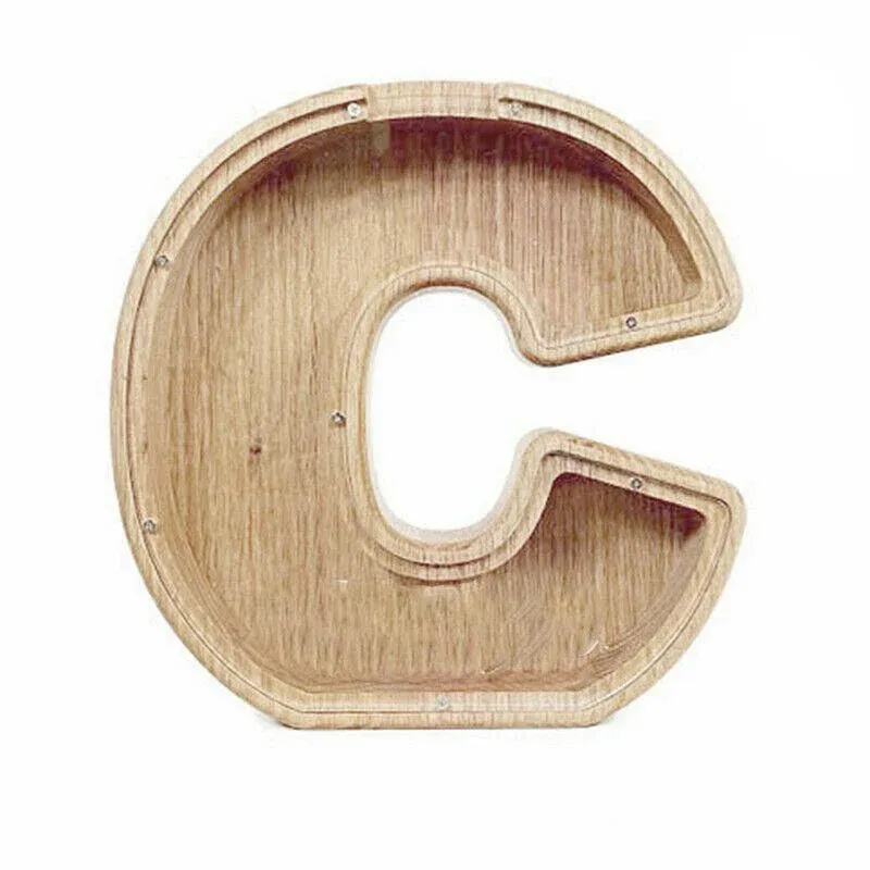 Wooden Piggy Bank Funny Letter or Guitar Coin Saving Money Box A–Z Gift Idea - C