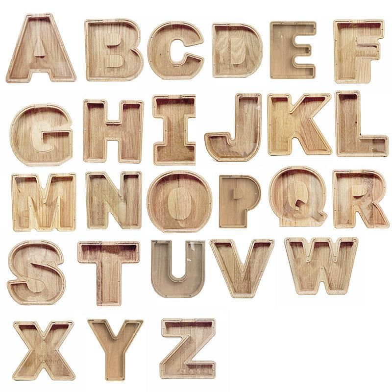 Wooden Piggy Bank Funny Letter or Guitar Coin Saving Money Box A–Z Gift Idea - D view 3