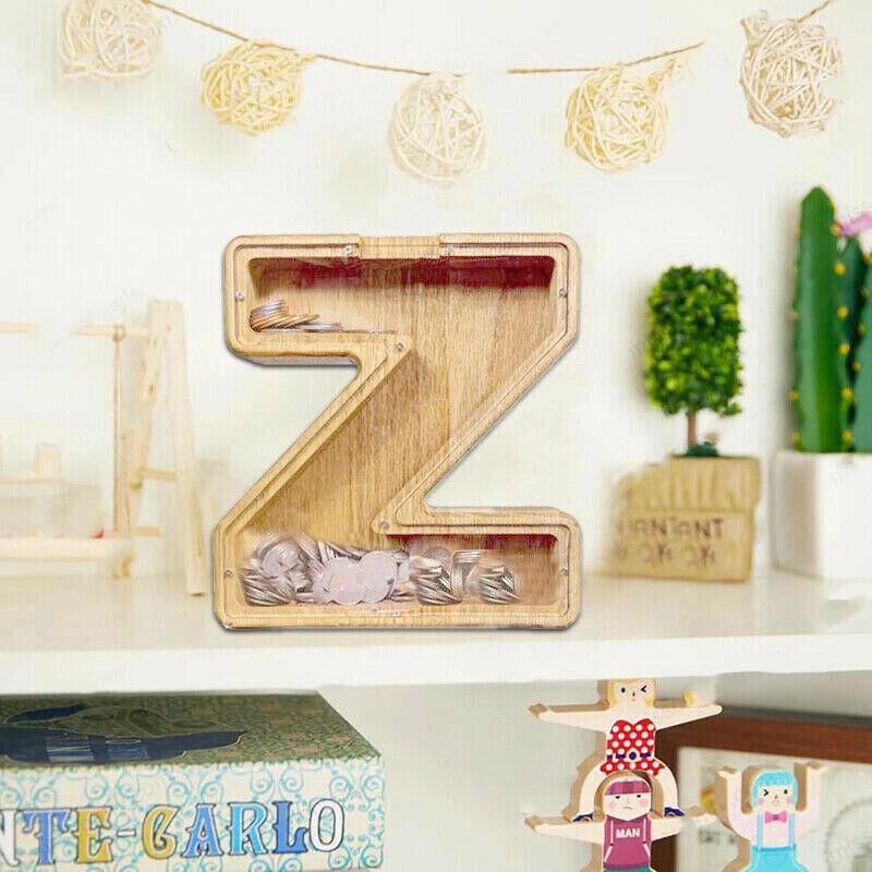 Wooden Piggy Bank Funny Letter or Guitar Coin Saving Money Box A–Z Gift Idea - D view 5