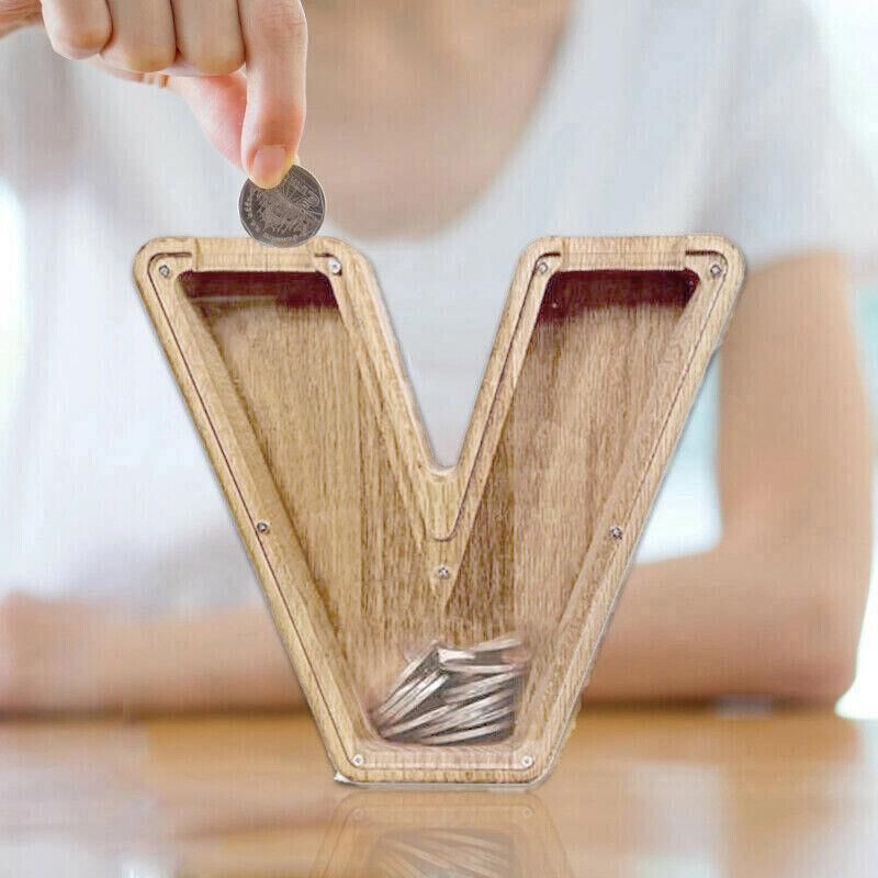 Wooden Piggy Bank Funny Letter or Guitar Coin Saving Money Box A–Z Gift Idea - Y view 4