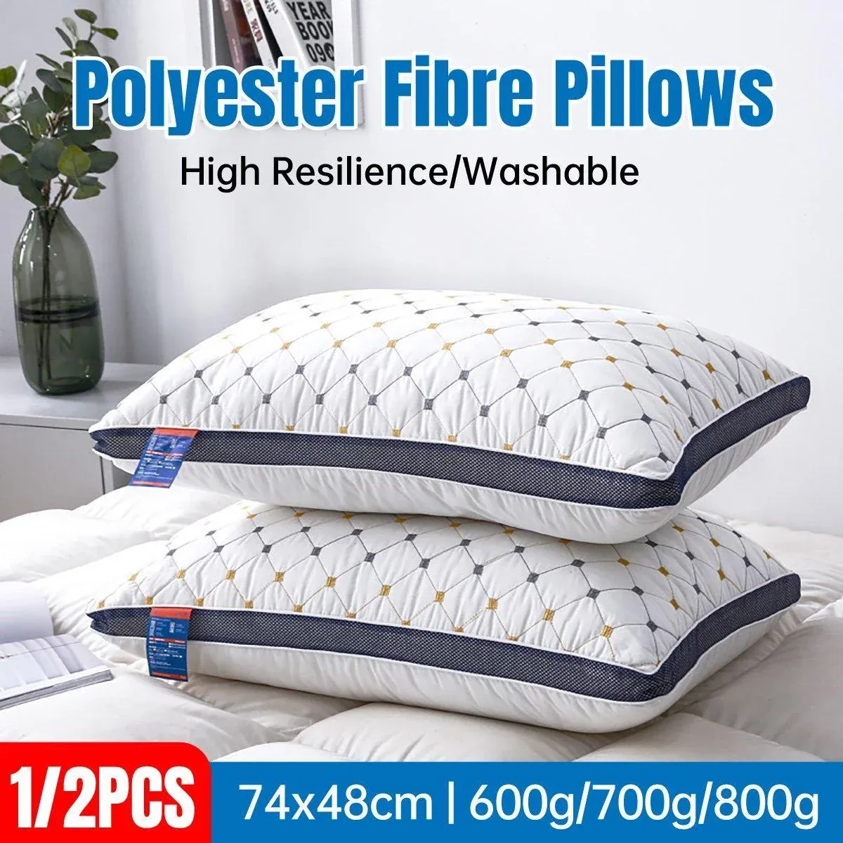 1/2pcs High Rebound Feather Velvet Pillow Washable Soft Bed Cushion Core view 2