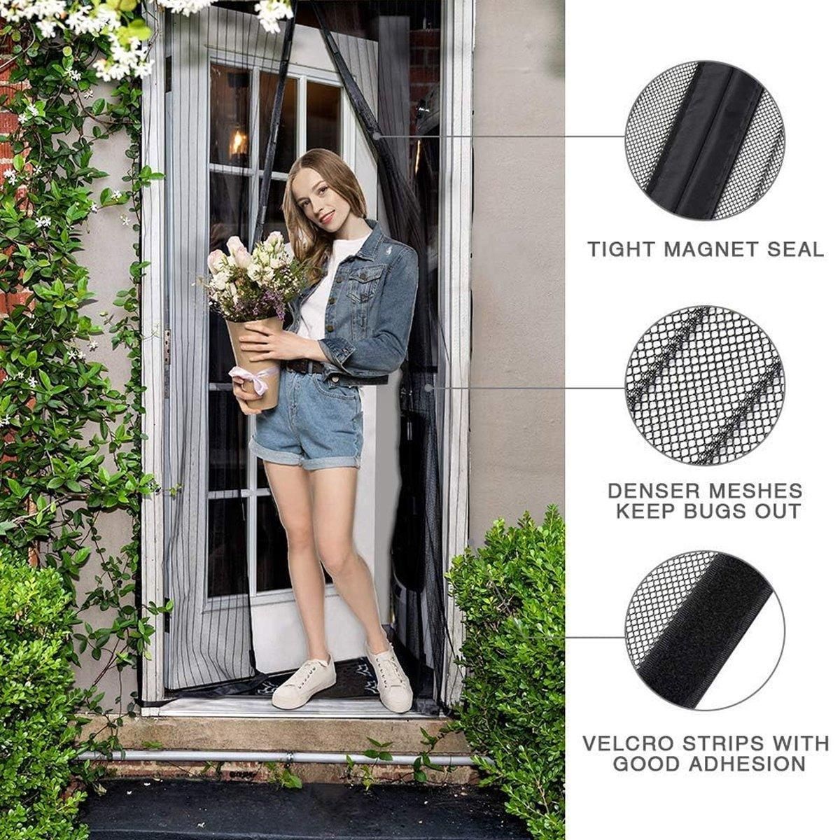 Striped Screen Door Curtain Mesh with Auto Close for Insect Protection and view 7