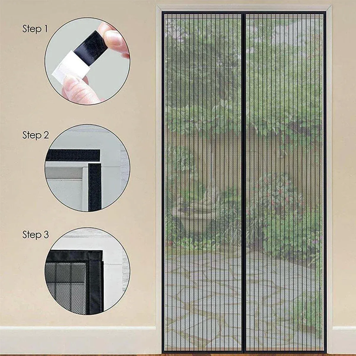 Striped Screen Door Curtain Mesh with Auto Close for Insect Protection and view 9