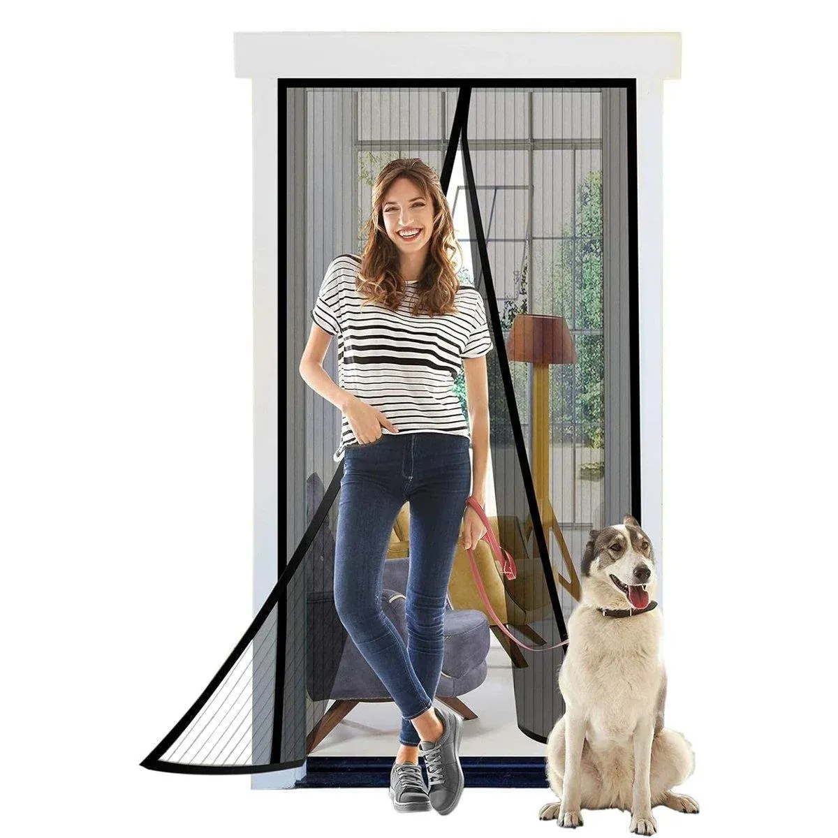 Striped Screen Door Curtain Mesh with Auto Close for Insect Protection and view 13