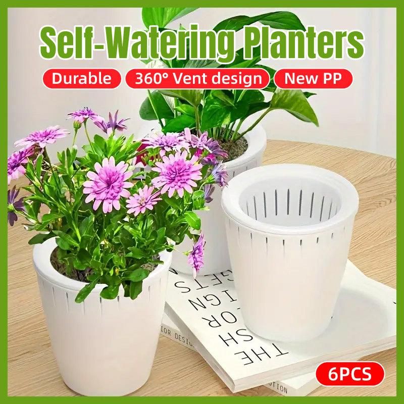 6pcs Self Watering Flowerpot Breathable Planter Indoor Outdoor Garden Basin — image 1