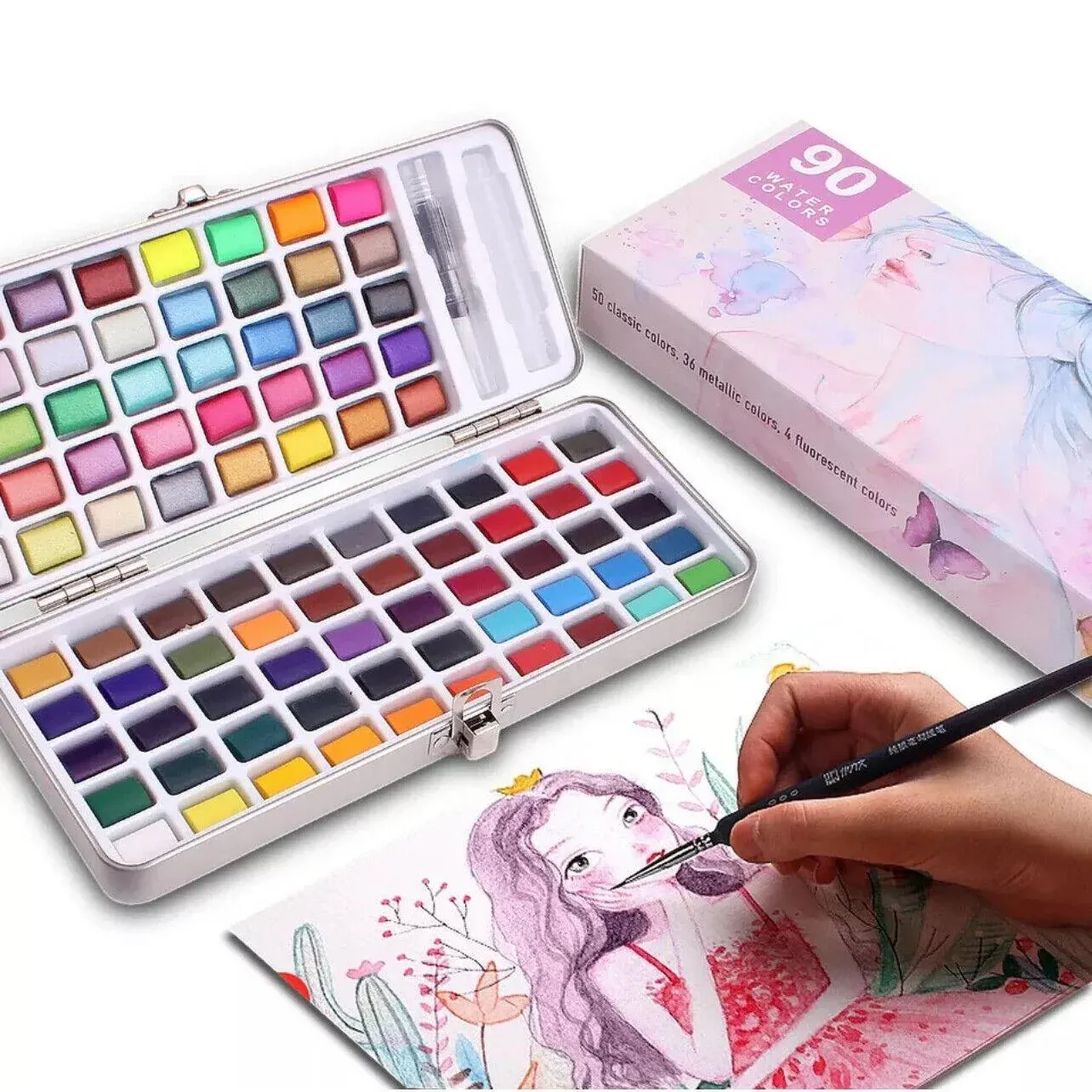 12-90 Watercolour Paint Set With Brush Painting Water Colour Kits - 50 Colours view 11