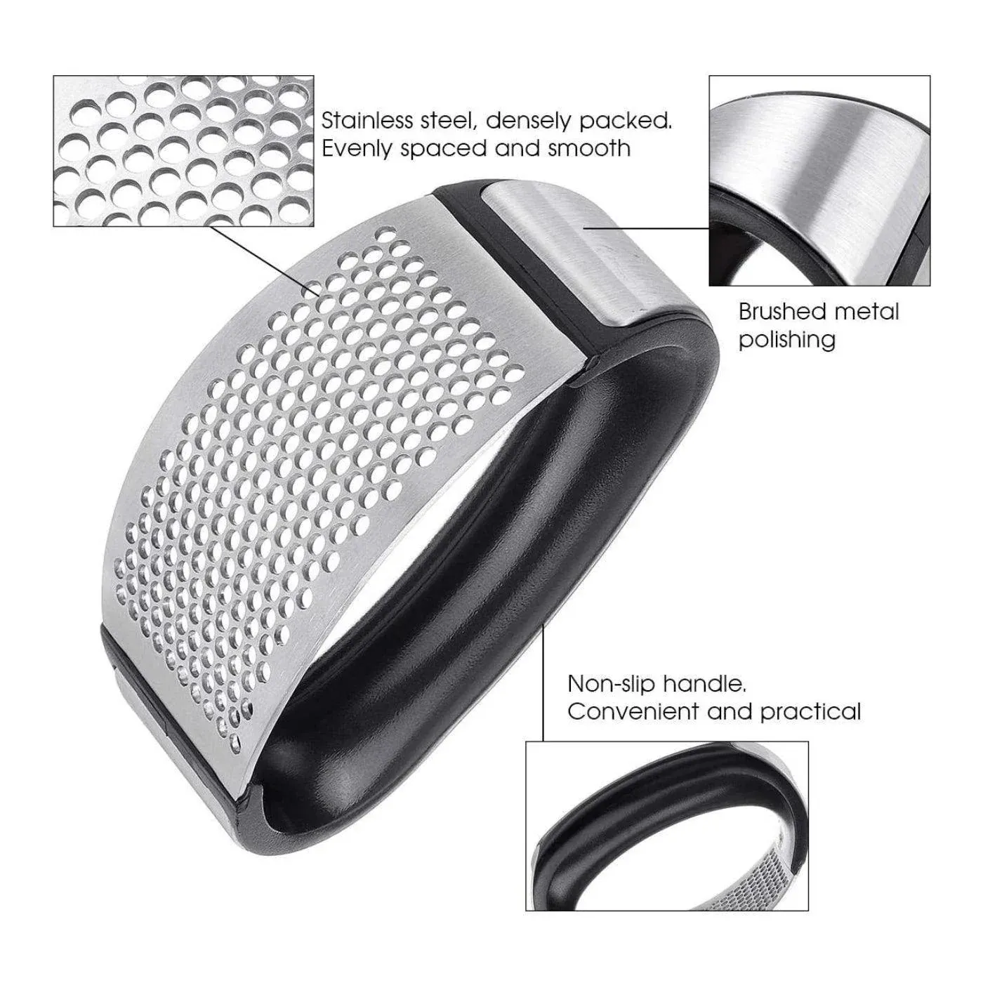 Stainless Steel Garlic Masher Press Crusher Squeezer Masher Kitchen Gadget - Black view 5