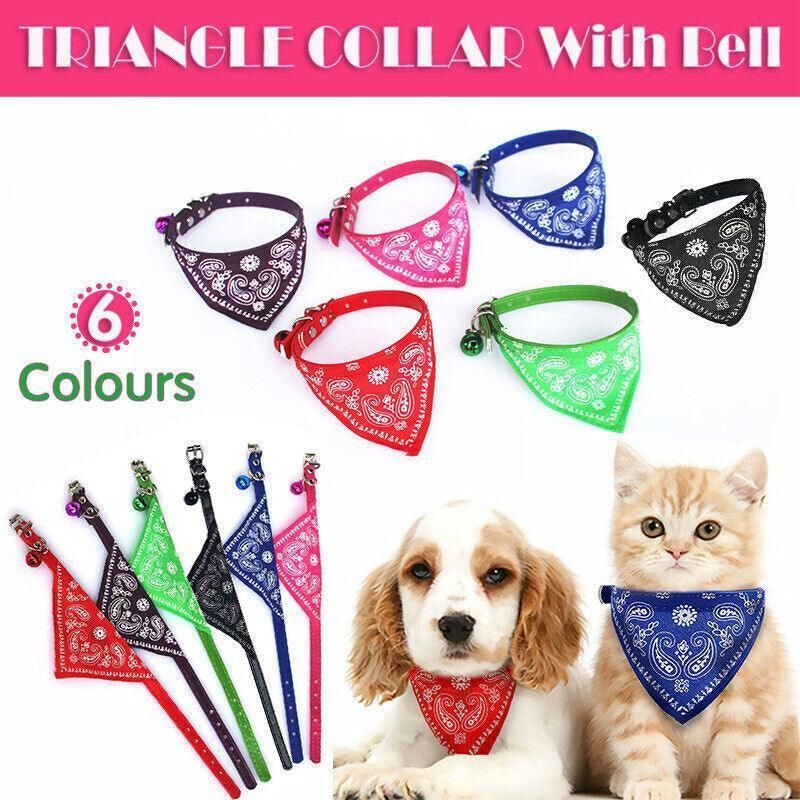 Adjustable Bandana Collar with Bell for Small Dogs and Cats Triangle Scarf view 2