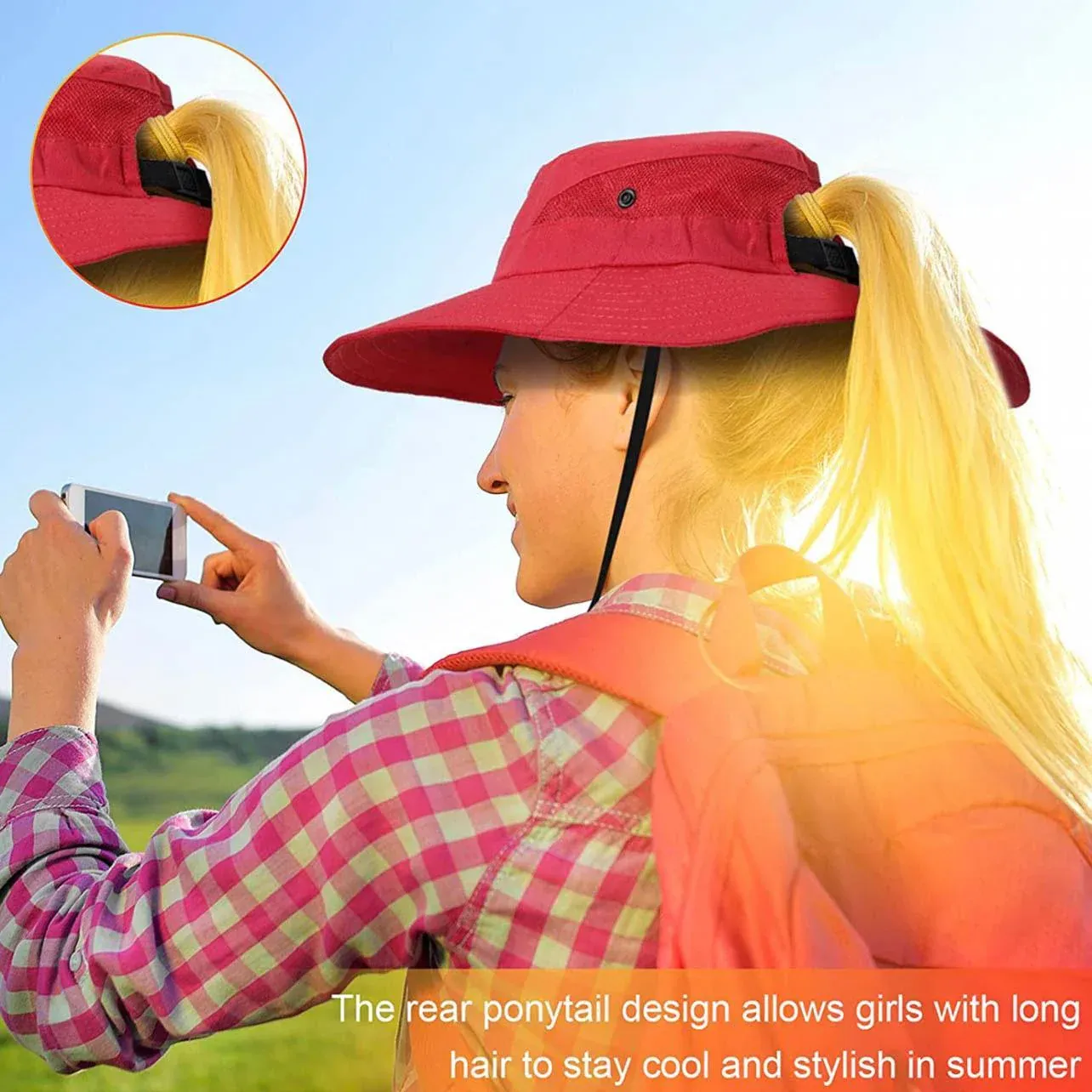 Women Wide Brim Ponytail Hat Sun Protect Visor Summer Beach Cap Anti Uv Floppy view 13
