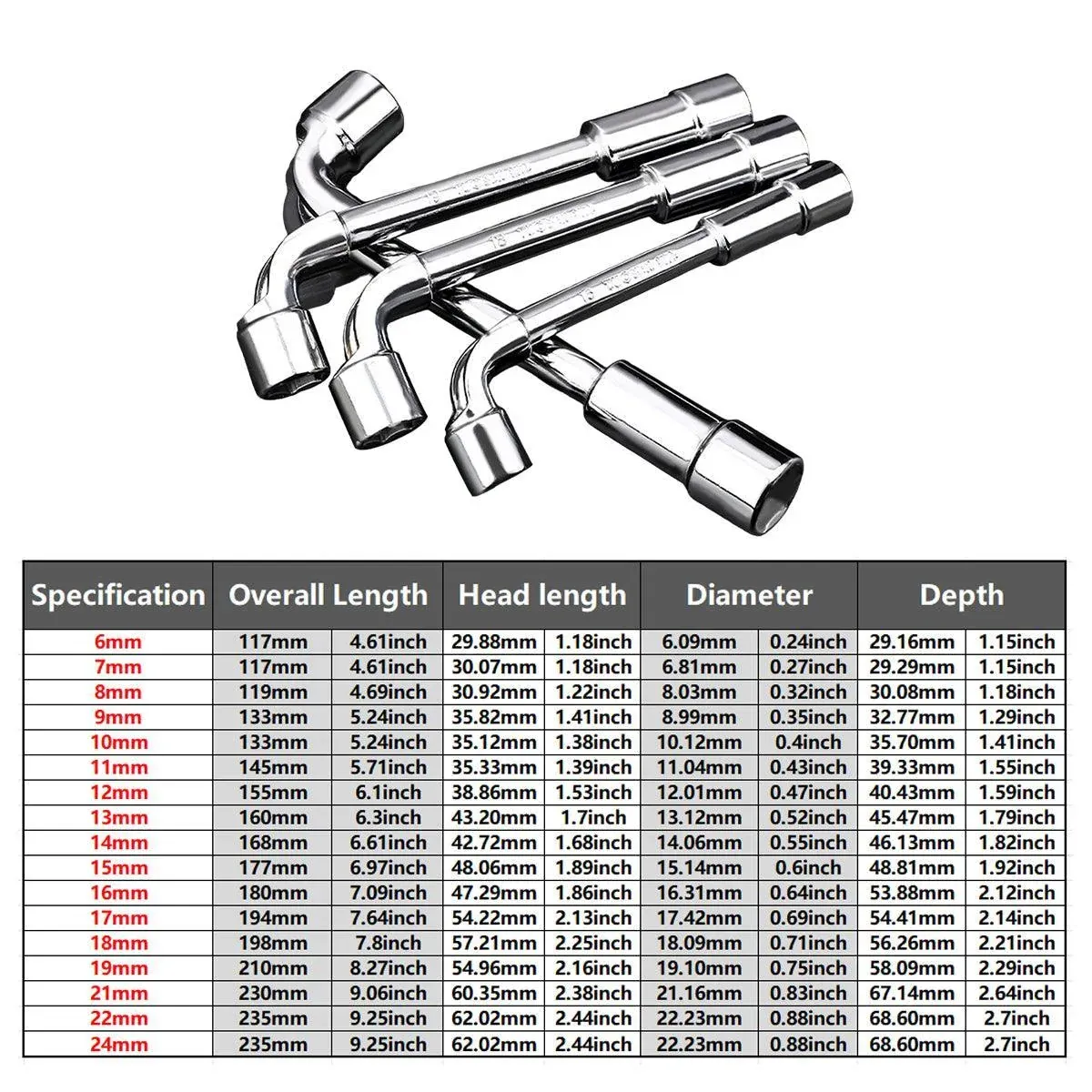 6-23mm L Shaped Socket Wrench Elbow Multi Size Hardware Repair Tool Set - 21mm view 4
