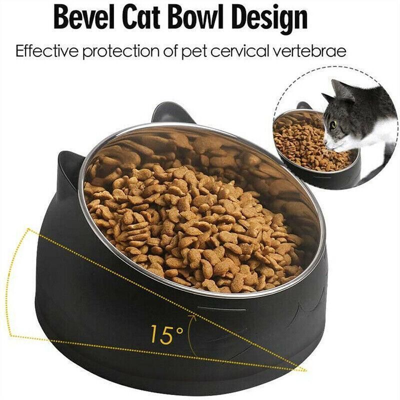 Pet Dog Cat Food Bowl Raised No Slip Stainless Steel Tilted Water Food Feeder view 3