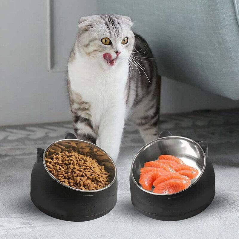 Pet Dog Cat Food Bowl Raised No Slip Stainless Steel Tilted Water Food Feeder view 4
