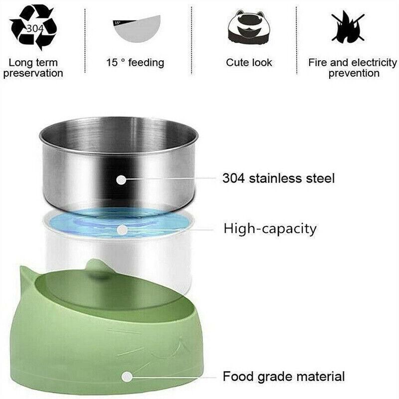 Pet Dog Cat Food Bowl Raised No Slip Stainless Steel Tilted Water Food Feeder view 5