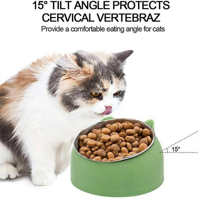 Pet Dog Cat Food Bowl Raised No Slip Stainless Steel Tilted Water Food Feeder view 7