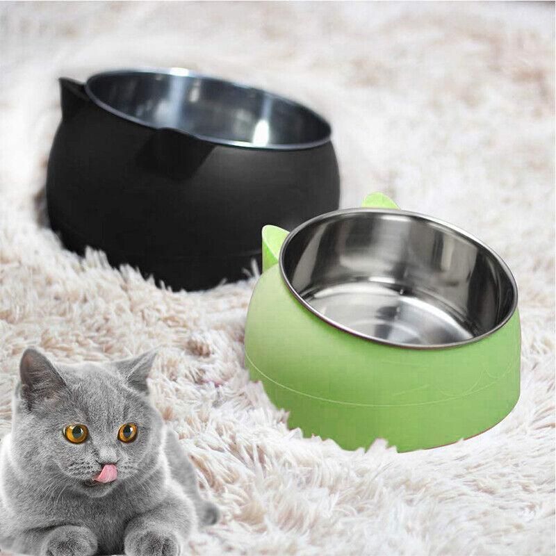 Pet Dog Cat Food Bowl Raised No Slip Stainless Steel Tilted Water Food Feeder view 8