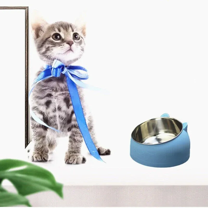 Pet Dog Cat Food Bowl Raised No Slip Stainless Steel Tilted Water Food Feeder view 10