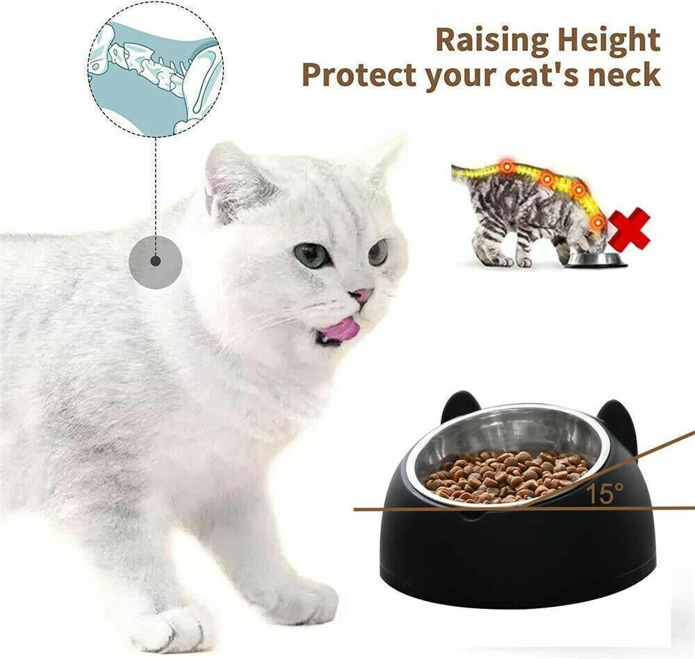 Pet Dog Cat Food Bowl Raised No Slip Stainless Steel Tilted Water Food Feeder view 11