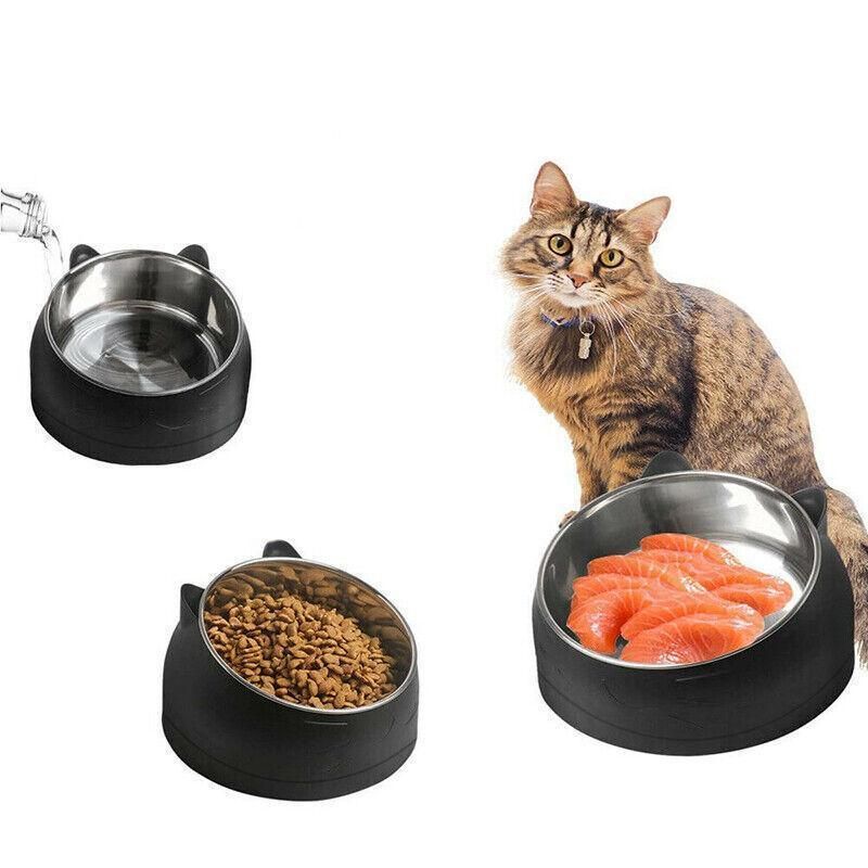 Pet Dog Cat Food Bowl Raised No Slip Stainless Steel Tilted Water Food Feeder view 12